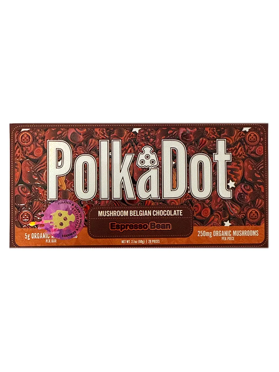 Espresso Bean PolkaDot Mushroom Belgian Dark Chocolate 250mg Per Piece