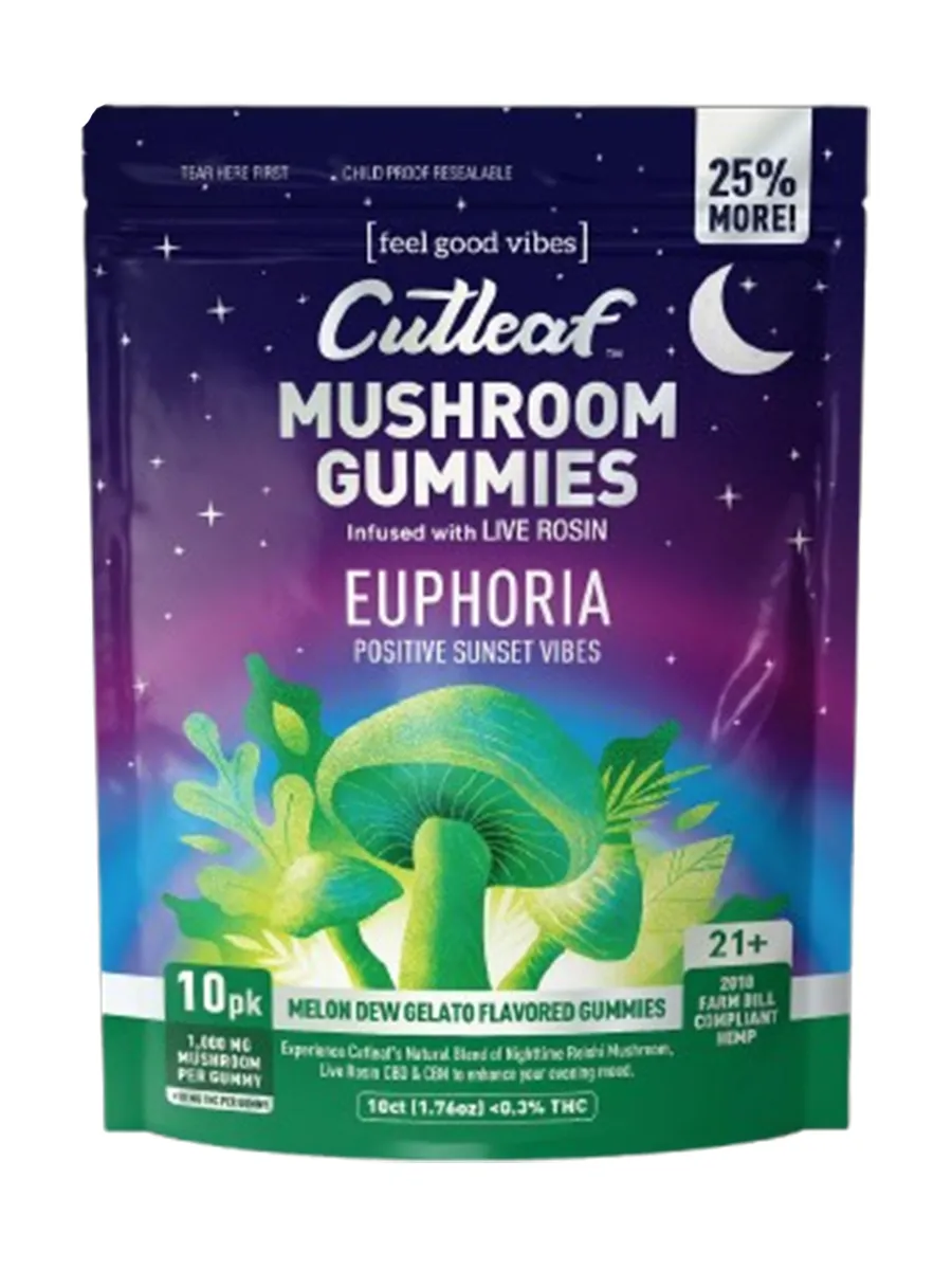 Melon Dew Gelato Cutleaf Euphoria Mushroom Gummies 1000mg 10ct
