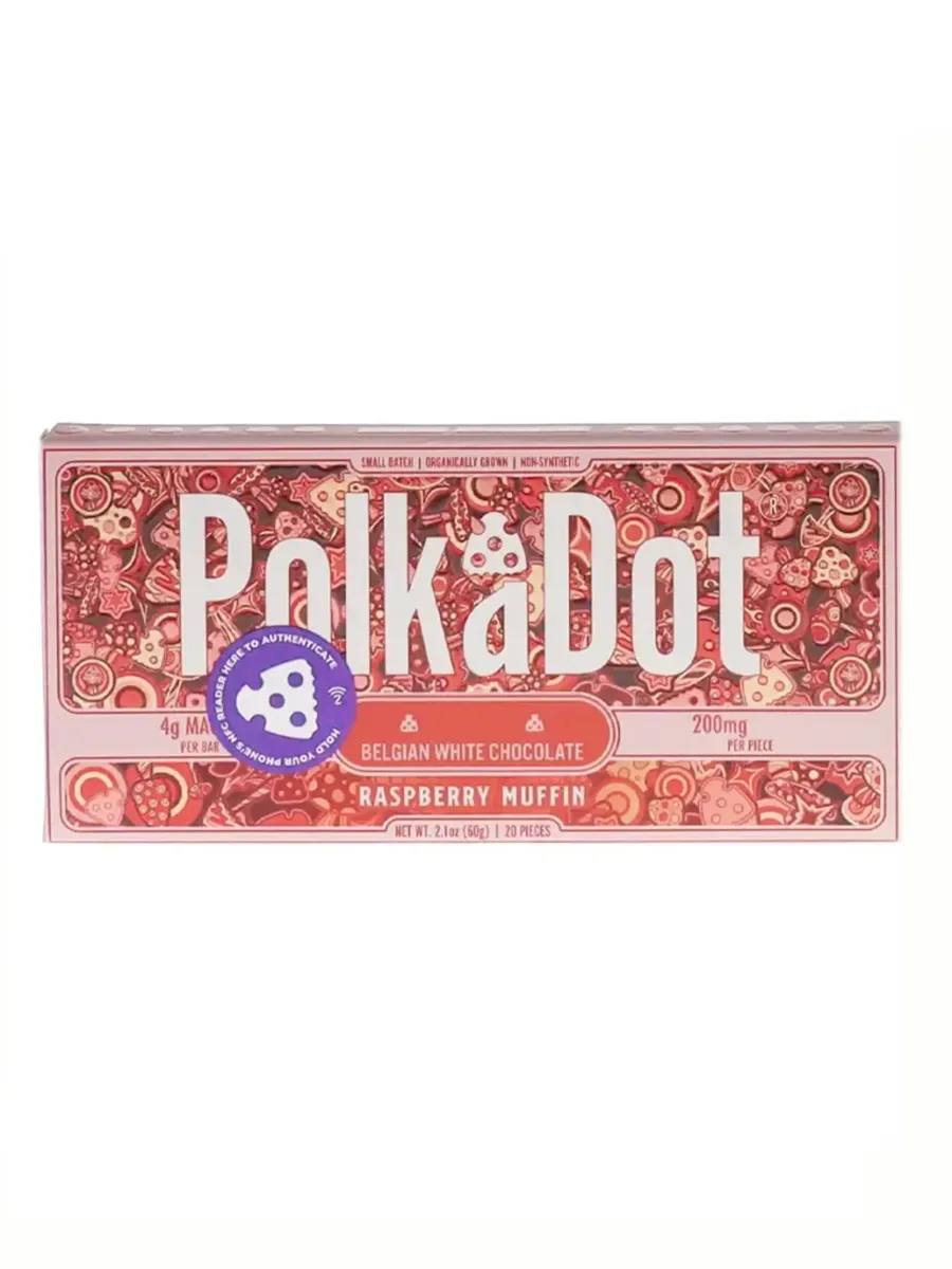 Raspberry Muffin PolkaDot Mushroom Belgian White Chocolate 200mg Per Piece